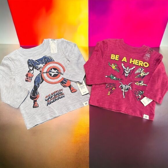NWT Baby GAP Superhero Long Sleeve Shirts (3-6 Months) - Picture 1 of 3